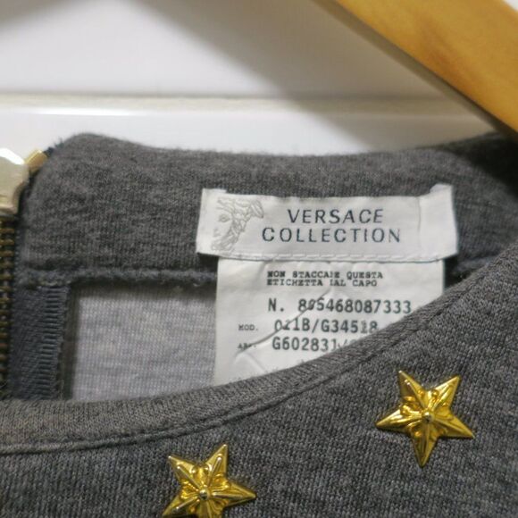 AUTHENTIC VERSACE COLLECTION STUDDED SWEATSHIRT GREY gold STARS size Small LUXE - Picture 4 of 11